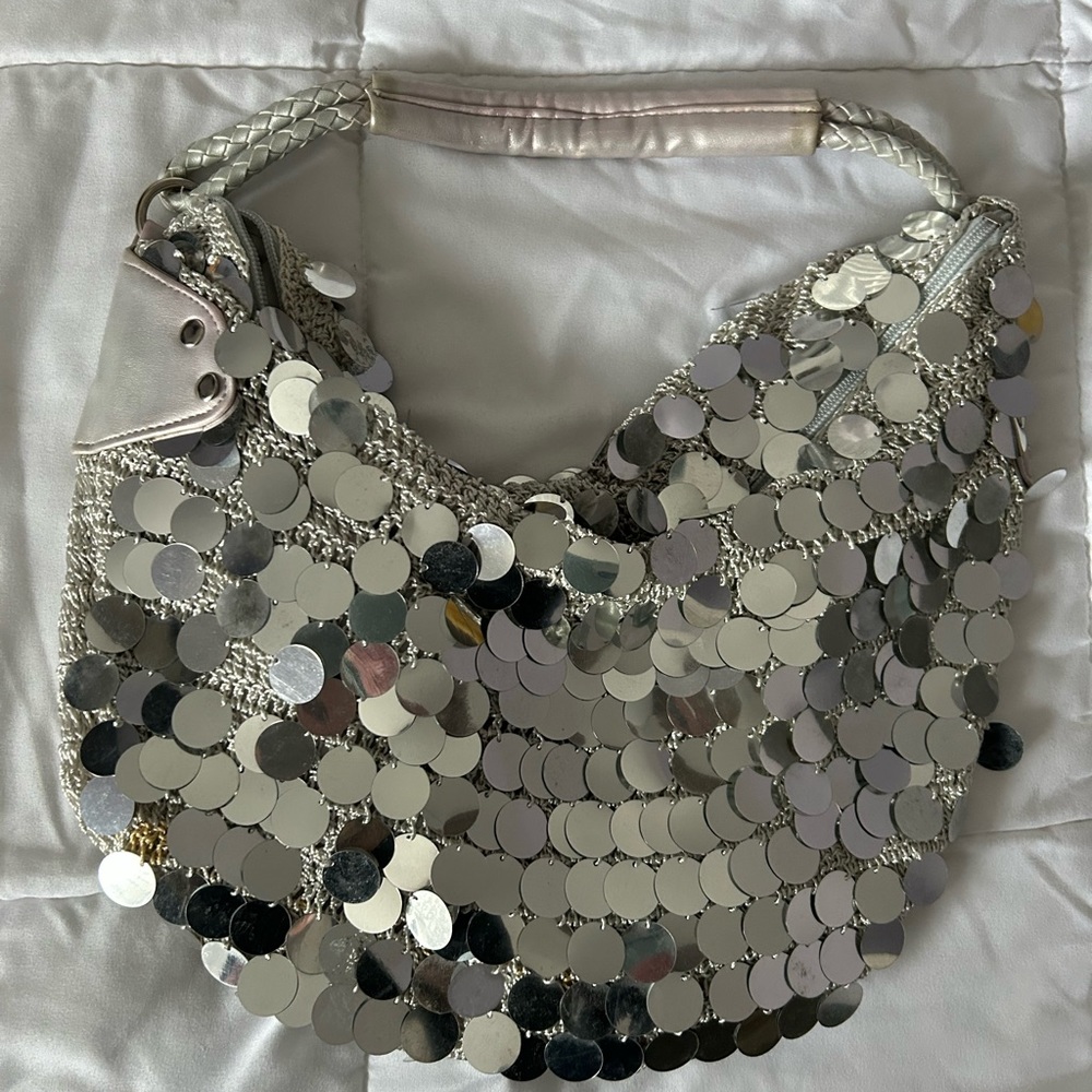 Golden Crown sequin crochet handbag